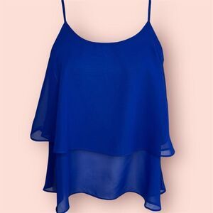 Thanth Layered Georgette Lace Up Back Tank Top (Blue) - Medium